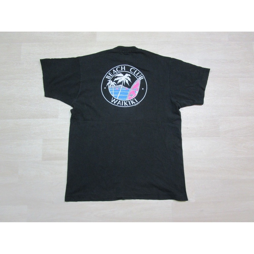 Vintage 1986 Hawaii Surf Poly Tees Single Stitch (L) Shirt‎ Waikiki Beach Club